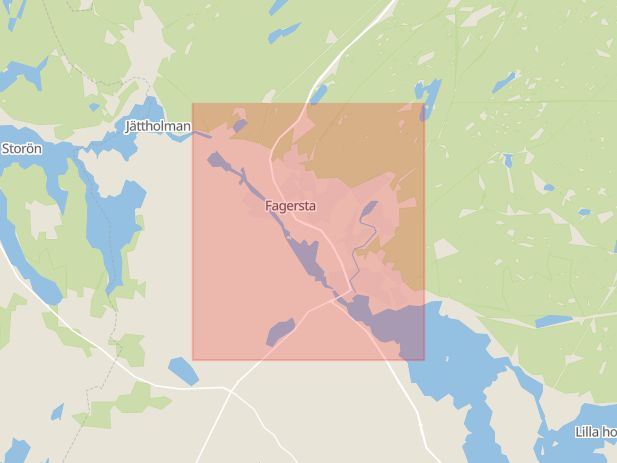 Karta som med röd fyrkant ramar in Lövparksvägen, Dynamiten, Fagersta, Västmanlands län