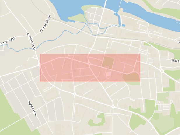 Karta som med röd fyrkant ramar in Corneliusgatan, Avesta, Dalarnas län