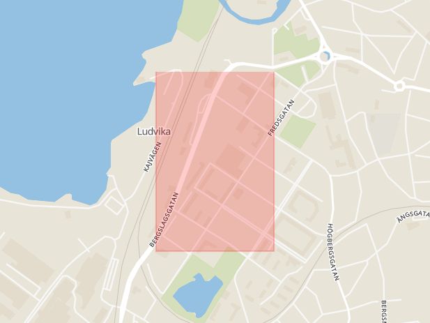 Karta som med röd fyrkant ramar in Storgatan, Ludvika, Dalarnas län