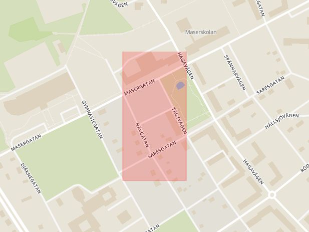 Karta som med röd fyrkant ramar in Västra Flintgatan, Borlänge, Dalarnas län