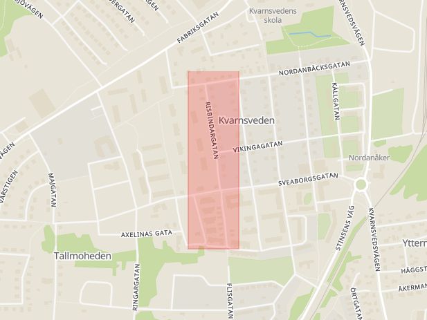 Karta som med röd fyrkant ramar in Tallmoheden, Risbindargatan, Borlänge, Dalarnas län