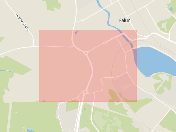 Karta som med röd fyrkant ramar in Gruvgatan, Falun, Dalarnas län
