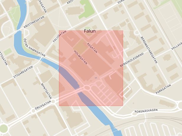 Karta som med röd fyrkant ramar in Holmgatan, Falun, Dalarnas län