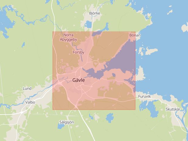 Karta som med röd fyrkant ramar in Matbutik, Gävle, Gävleborgs län