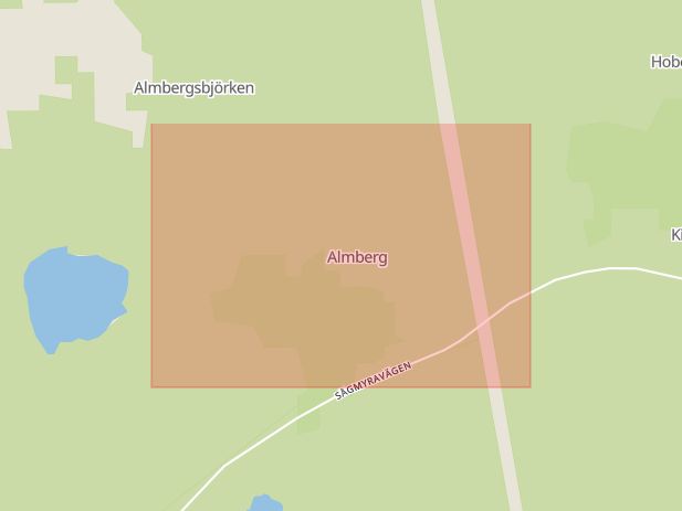 Karta som med röd fyrkant ramar in Almberg, Leksand, Dalarnas län