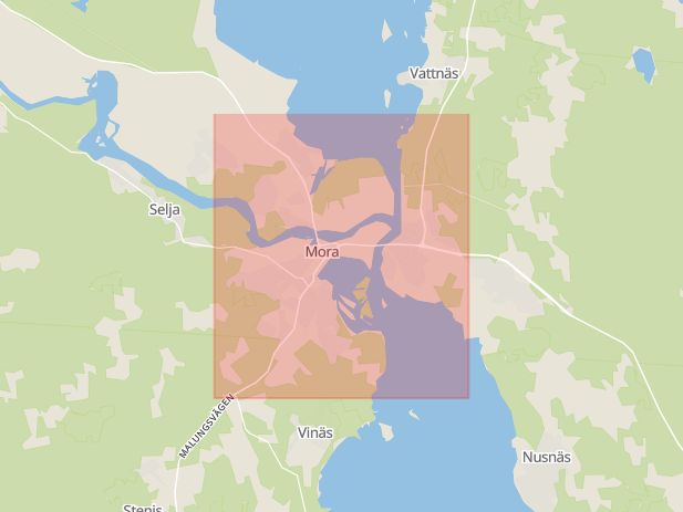 Karta som med röd fyrkant ramar in Täppan, Mora, Dalarnas län