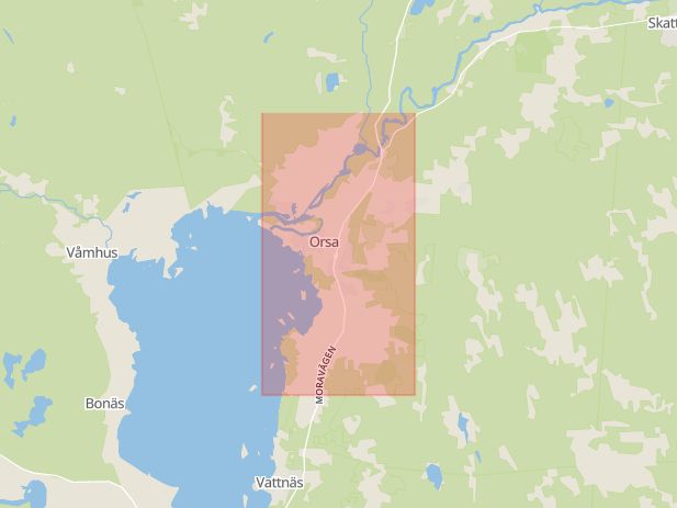 Karta som med röd fyrkant ramar in Dalarna, Borlänge, Orsa, Mora, Malungsfors, Dalarnas län