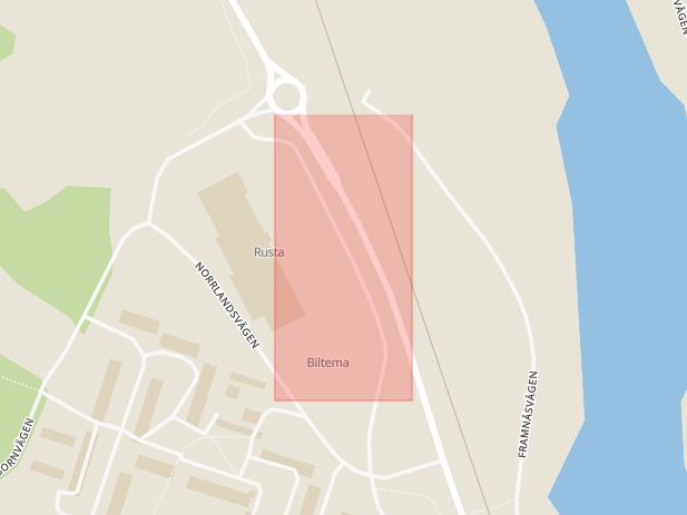 Karta som med röd fyrkant ramar in Coop Extra, Bollnäs, Gävleborgs län