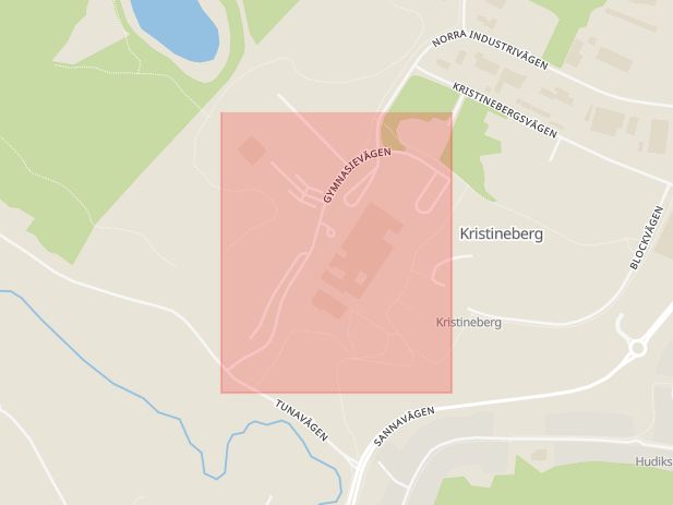 Karta som med röd fyrkant ramar in Gymnasievägen, Hudiksvall, Gävleborgs län