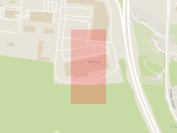 Karta som med röd fyrkant ramar in Birsta, Bauhaus, Sundsvall, Västernorrlands län