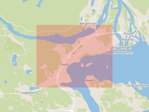 Karta som med röd fyrkant ramar in Stavreviken, Rådjuret, Dikeskanten, Timrå, Västernorrlands län
