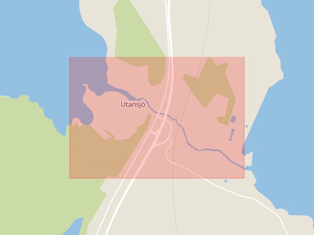 Karta som med röd fyrkant ramar in Utansjö, Härnösand, Västernorrlands län
