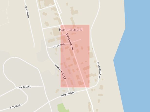 Karta som med röd fyrkant ramar in Hammarstrand, Centralgatan, Lingränd, Ragunda, Jämtlands län
