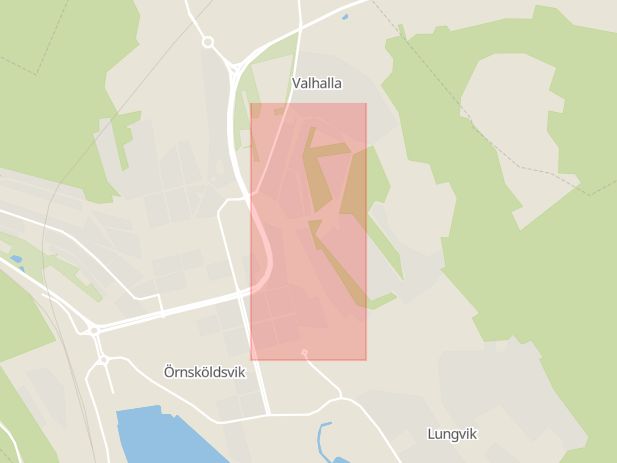 Karta som med röd fyrkant ramar in Backgatan, Villagatan, Örnsköldsvik, Västernorrlands län