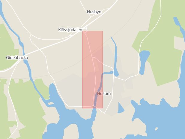 Karta som med röd fyrkant ramar in Husum, Fabriksvägen, Örnsköldsvik, Västernorrlands län