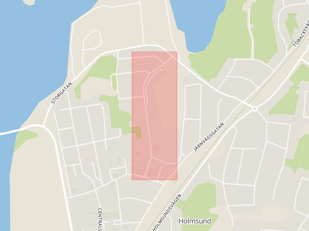 Karta som med röd fyrkant ramar in Holmsund, Sandviksvägen, Umeå, Västerbottens län