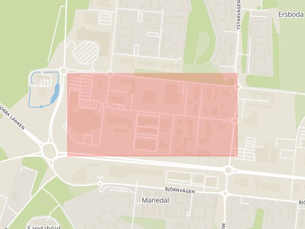 Karta som med röd fyrkant ramar in Umeå, Backenvägen, Kyrkhamnsvägen, Grubbe, Formvägen, Ersboda, Vindeln, Järnvägsallén, Nordmaling, Västerbottens län