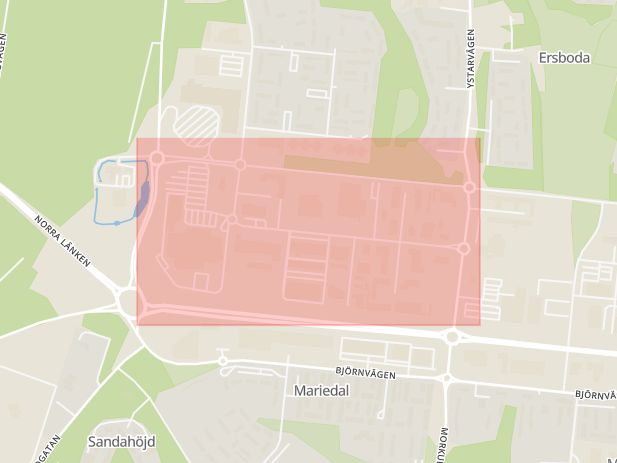 Karta som med röd fyrkant ramar in Ersboda, Formvägen, Umeå, Västerbottens län