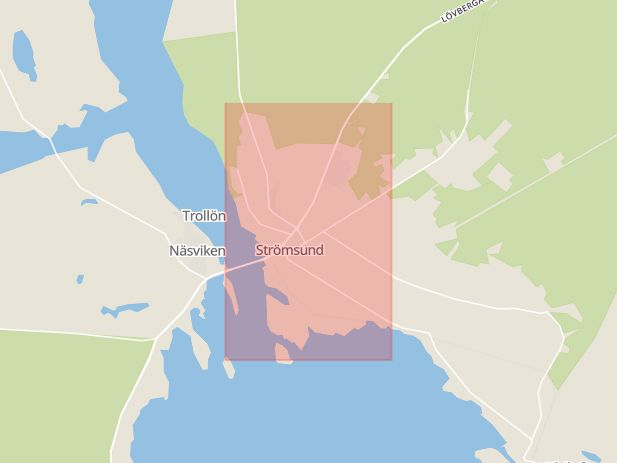 Karta som med röd fyrkant ramar in Strömsund, Jämtland, Jämtlands län
