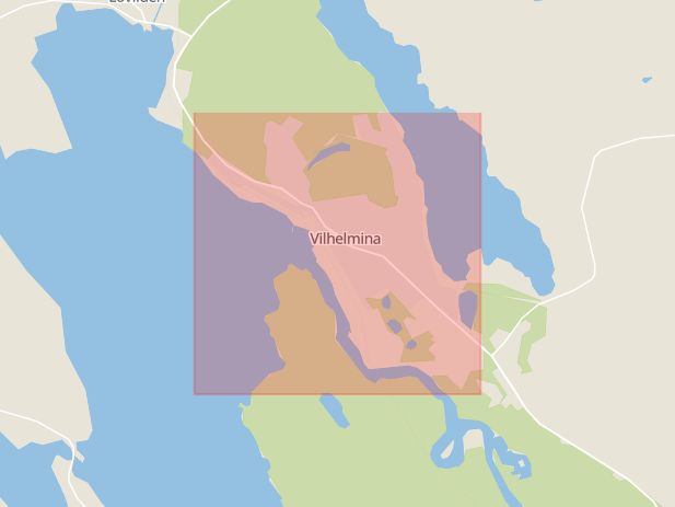 Karta som med röd fyrkant ramar in Sverige, Länsstyrelsen, Vilhelmina, Västerbottens län