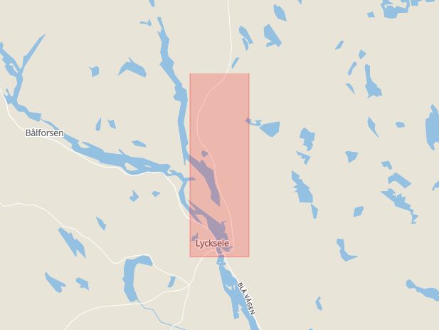 Karta som med röd fyrkant ramar in Sorselevägen, Norrmalm, Lycksele, Västerbottens län