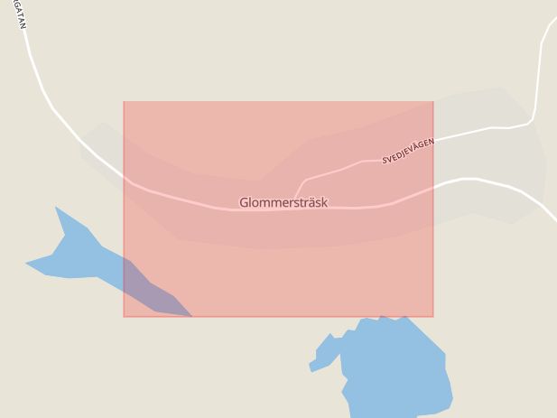 Karta som med röd fyrkant ramar in Glommersträsk, Arvidsjaur, Norrbottens län