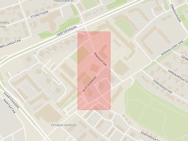 Karta som med röd fyrkant ramar in Edeforsgatan, Örnäset, Luleå
