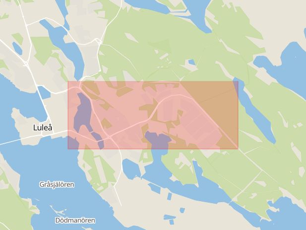Karta som med röd fyrkant ramar in Norrbotten, Piteå, Jävre, Långträsk, Hertsövägen, Luleå, Boden, Arjeplog, Roknäs, Norrbottens län