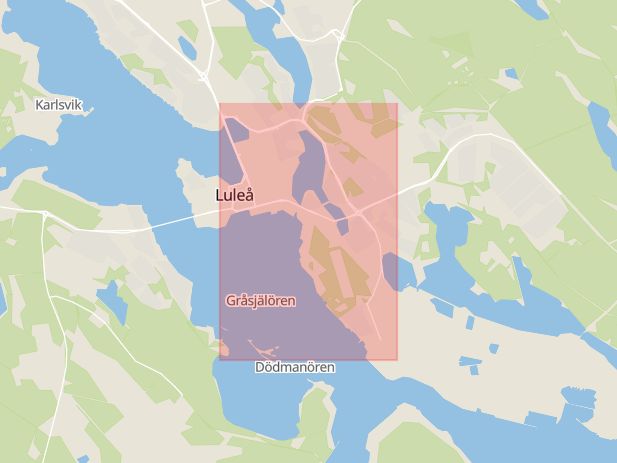 Karta som med röd fyrkant ramar in Svartövägen, Luleå, Norrbottens län