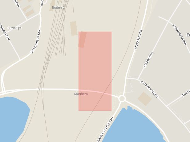 Karta som med röd fyrkant ramar in Malmgatan, Moråsleden, Fagernäs, Norrbottens län