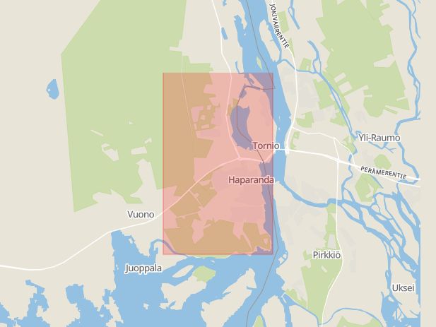 Karta som med röd fyrkant ramar in Haparanda Kommun, Haparanda, Norrbottens län