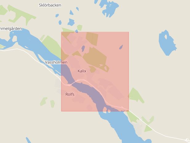 Karta som med röd fyrkant ramar in Norrbotten, Kalix, Norrbottens län