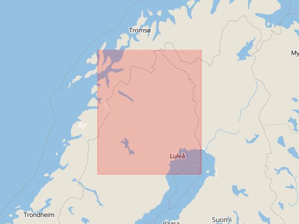 Karta som med röd fyrkant ramar in Byske, Västerbotten, Norrbotten, Skellefteå, Norrbottens län