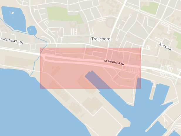 Karta som med röd fyrkant ramar in Travemündeallén, Trelleborg, Skåne län