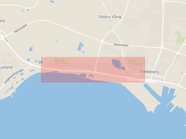 Karta som med röd fyrkant ramar in Stavstensvägen, Trelleborg, Skåne län