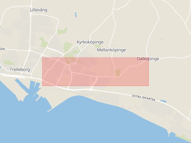 Karta som med röd fyrkant ramar in Dalköpinge, Engelbrektsgatan, Trelleborg, Skåne län