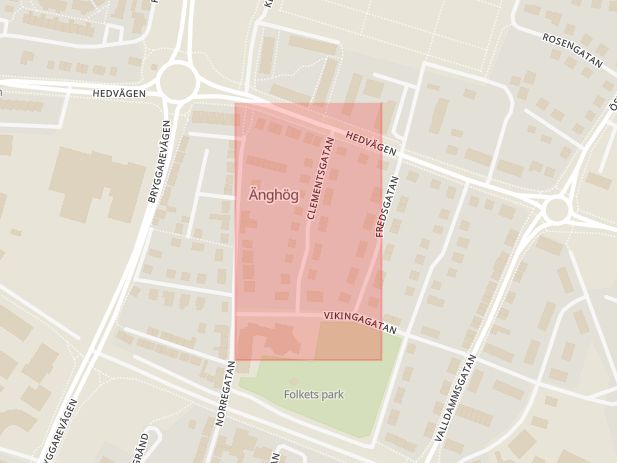 Karta som med röd fyrkant ramar in Clementsgatan, Trelleborg, Skåne län