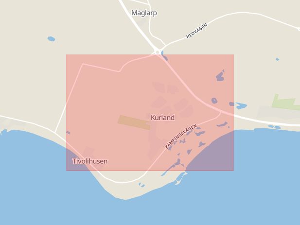 Karta som med röd fyrkant ramar in Kurland, Trelleborg, Skåne län