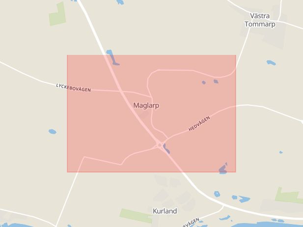 Karta som med röd fyrkant ramar in Maglarp, Trelleborg, Skåne län