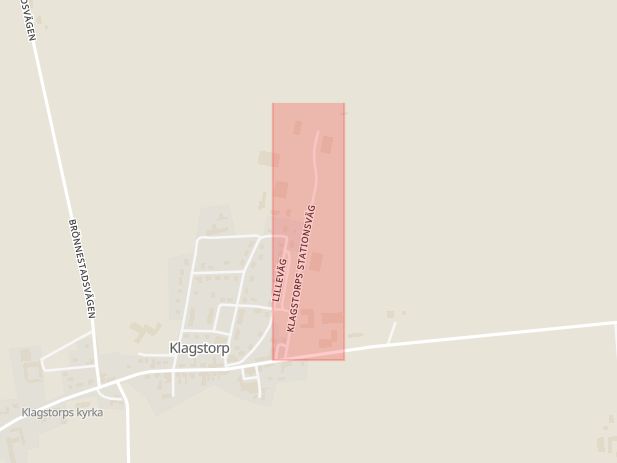 Karta som med röd fyrkant ramar in Klagstorp, Klagstorps Stationsväg, Trelleborg, Skåne län