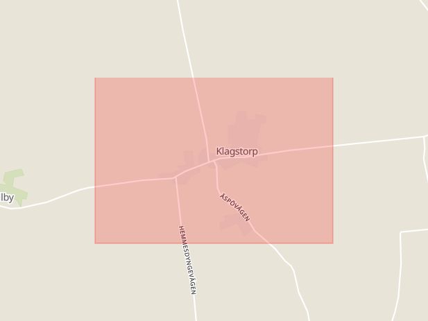 Karta som med röd fyrkant ramar in Klagstorp, Trelleborg, Skåne län
