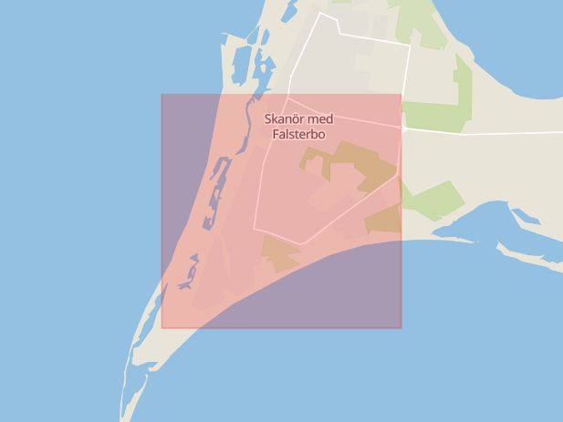 Karta som med röd fyrkant ramar in Falsterbo, Vellinge, Skåne län