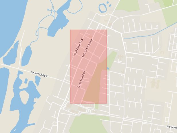 Karta som med röd fyrkant ramar in Skanör, Östergatan, Vellinge, Skåne län