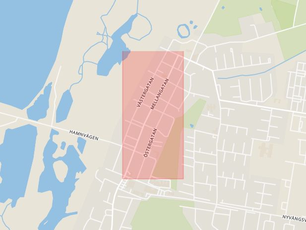 Karta som med röd fyrkant ramar in Skanör, Mellangatan, Vellinge, Skåne län