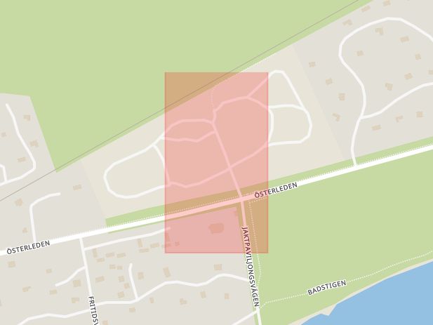 Karta som med röd fyrkant ramar in Fritidsvägen, Österleden, Ystad, Skåne län