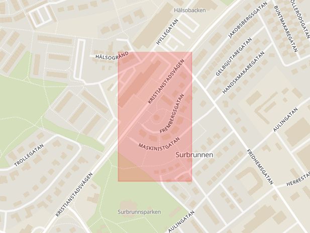 Karta som med röd fyrkant ramar in Järrestadsvägen, Vattentornet, Ystad, Skåne län