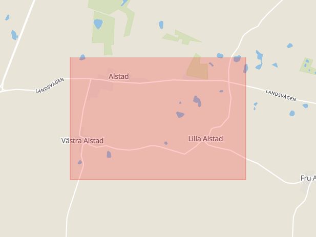 Karta som med röd fyrkant ramar in Lilla Alstad, Alstad, Trelleborg, Skåne län