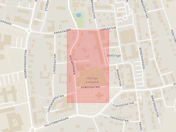 Karta som med röd fyrkant ramar in Gästgiveriet, Vellinge, Skåne län
