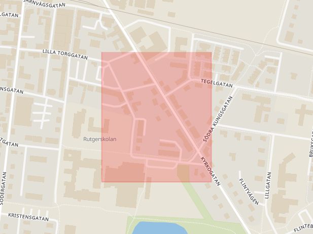 Karta som med röd fyrkant ramar in Vaktgatan, Skurup, Skåne län
