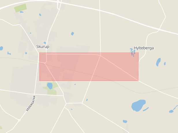 Karta som med röd fyrkant ramar in Östergatan, Skurup, Skåne län